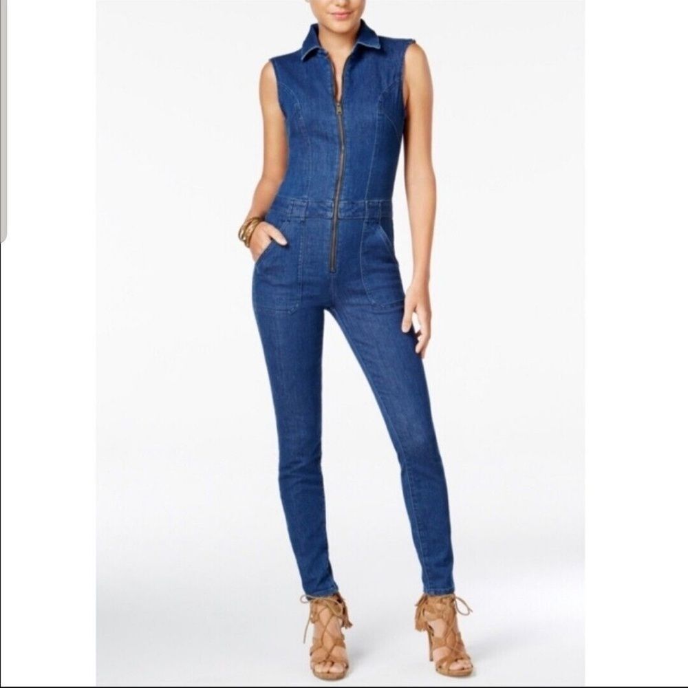 Guess Jessie Dark Blue Sleeveless Denim Utility Jumpsuit Size 4
